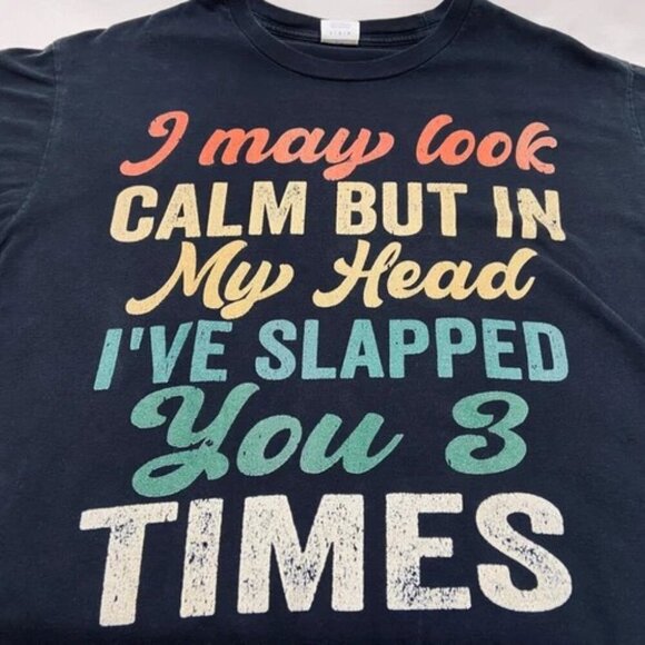 Port & Company Adult Large T-Shirt Black Graphic "Slapped You" Humor Logo Tee - Picture 5 of 5